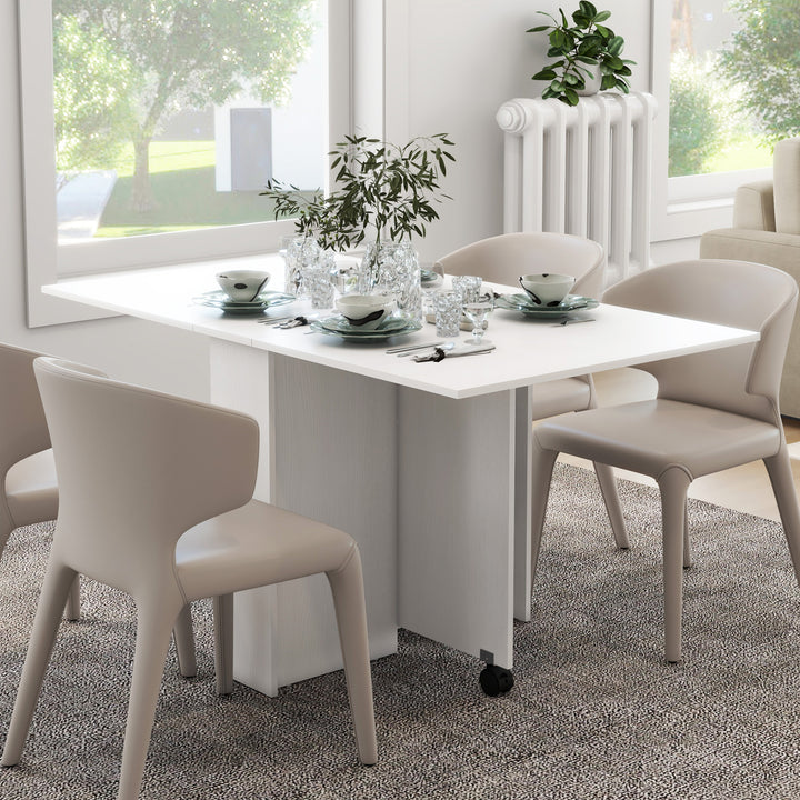 HOMCOM Foldable Dining Table, Folding Table with Storage Shelf, Drop-Leaf Kitchen Table for Dining Room, Oak