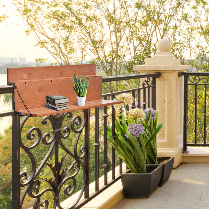 Outsunny Railing Hanging Table, Folding Balcony Table, Spruce Foldable Desk with Width 39.4 inch for Patio and Garden, Orange