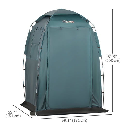 Outsunny 60" x 60" x 82" Shower Tent Extra Wide Changing Room Privacy Portable Camping Shelters with Windows & Floor Mat, Green