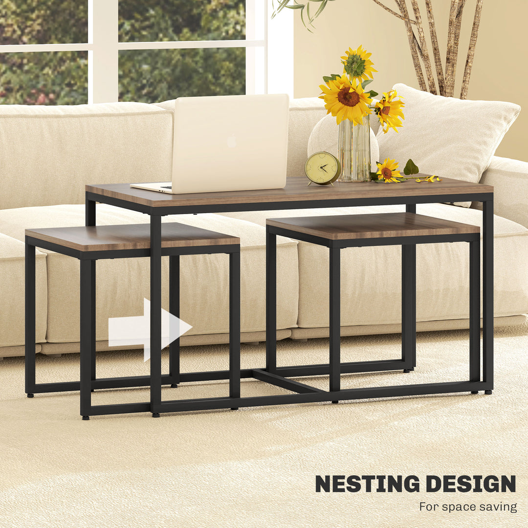 HOMCOM Nesting Coffee Table Set of 3, Modern End Tables with Black Metal Frame for Living Room Home Furniture, Natural