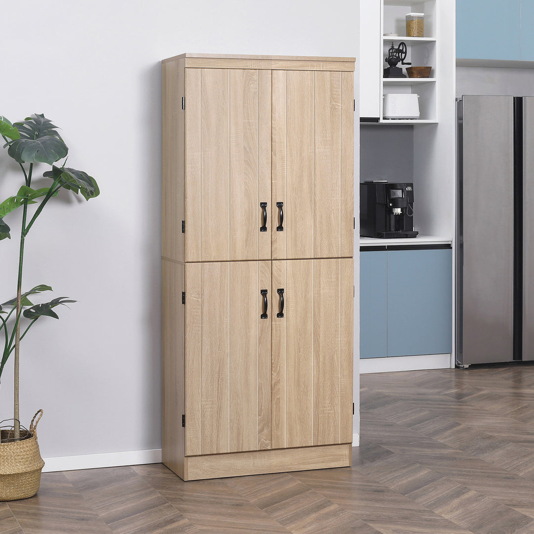 HOMCOM 70" 4-Door Storage Cabinet, Freestanding Pantry Cabinet with Adjustable Shelves for Living Room, Natural