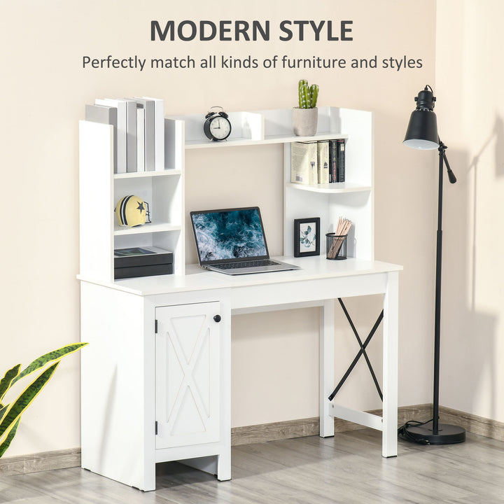 HOMCOM Computer Desk with Storage, 47 Inch Farmhouse Home Office Desk with Open Shelves and 2-Tier Cabinet, White