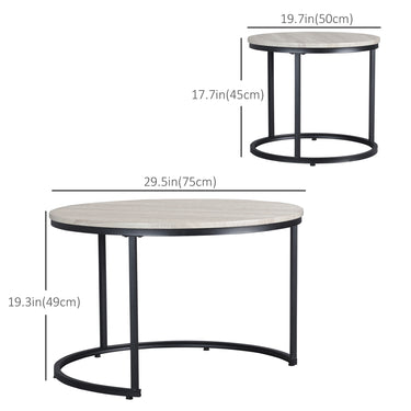 HOMCOM Nesting Coffee Tables Set of 2, Round Coffee Table with Metal Frame, Living Room Tables, Grey Wood Grain
