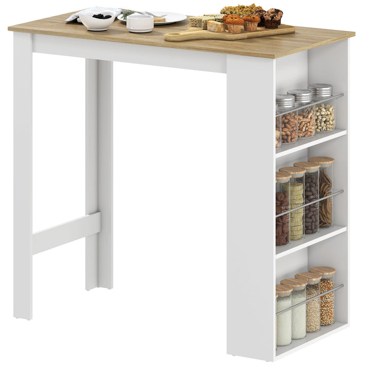 HOMCOM Bar Table Counter Height Dining Table with 3 Storage Shelves for Kitchen, Dining Room, Living Room, Natural