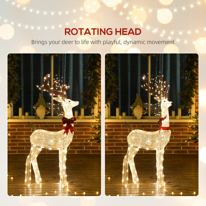 Outsunny 4.4FT Lighted Christmas Deer, Light Up Buck with Rotating Head, 123 LED Lights, Stakes and Zip Ties, Outdoor Waterproof