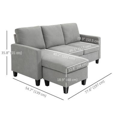 HOMCOM L-Shape Sofa, Modern Sectional Couch with Ottoman, Corner Sofa for Living Room, Light Grey