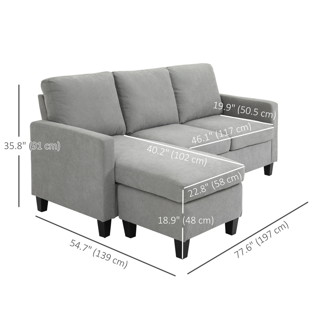 HOMCOM L-Shape Sofa, Modern Sectional Couch with Ottoman, Corner Sofa for Living Room, Light Grey
