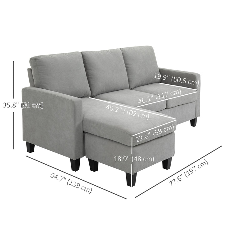 HOMCOM L-Shape Sofa, Modern Sectional Couch with Ottoman, Corner Sofa for Living Room, Light Grey