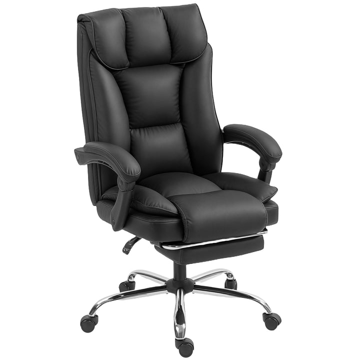 HOMCOM Executive Office Chair, Pet-Friendly Leather Ergonomic Desk Chair with Footrest, Swivel Recliner for Home Office, Black