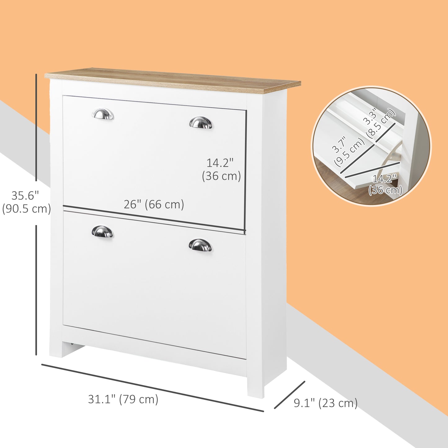 HOMCOM Entryway Shoe Cabinet with 2 Flip Drawers and Adjustable Shelves, 12 Pair Shoe Storage Organizer for Hallway, White