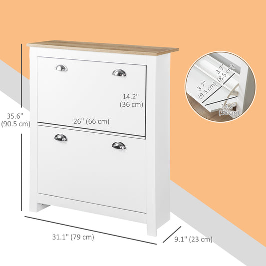 HOMCOM Entryway Shoe Cabinet with 2 Flip Drawers and Adjustable Shelves, 12 Pair Shoe Storage Organizer for Hallway, White