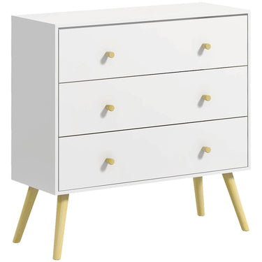 HOMCOM White Dresser for Bedroom with 3 Drawers, Morden Chest of Drawers with Solid Wood Legs and Handles, Storage Organizer for Living Room, White