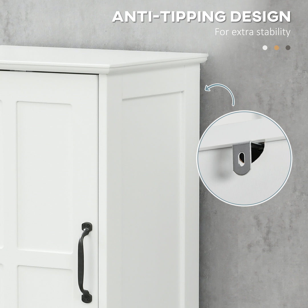 kleankin Modern Bathroom Cabinet, Narrow Bathroom Vanities with Open Shelf Drawer Recessed Doors and Adjustable Shelves White