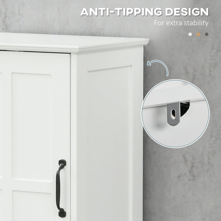 kleankin Modern Bathroom Cabinet, Narrow Bathroom Vanities with Open Shelf Drawer Recessed Doors and Adjustable Shelves White