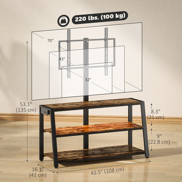 HOMCOM TV Stand with Mount and Power Outlet, Swivel TV Stand Mount with LED Lights for 32-70 Inch TVs for Living Room, Bedroom