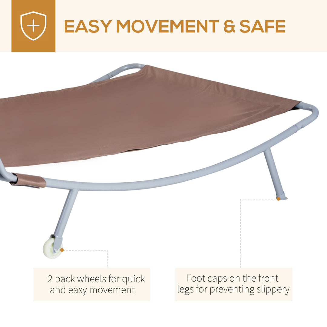 Outsunny 79" Outdoor Lounge Chair with Canopy, Double Chaise Lounger Hammock Bed w/ Pillow and Wheels, Brown