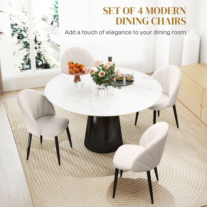 HOMCOM Modern Dining Chairs Set of 4, Upholstered Dining Room Chairs with Metal Legs, Shell Backrest, Padded Seat, Cream White