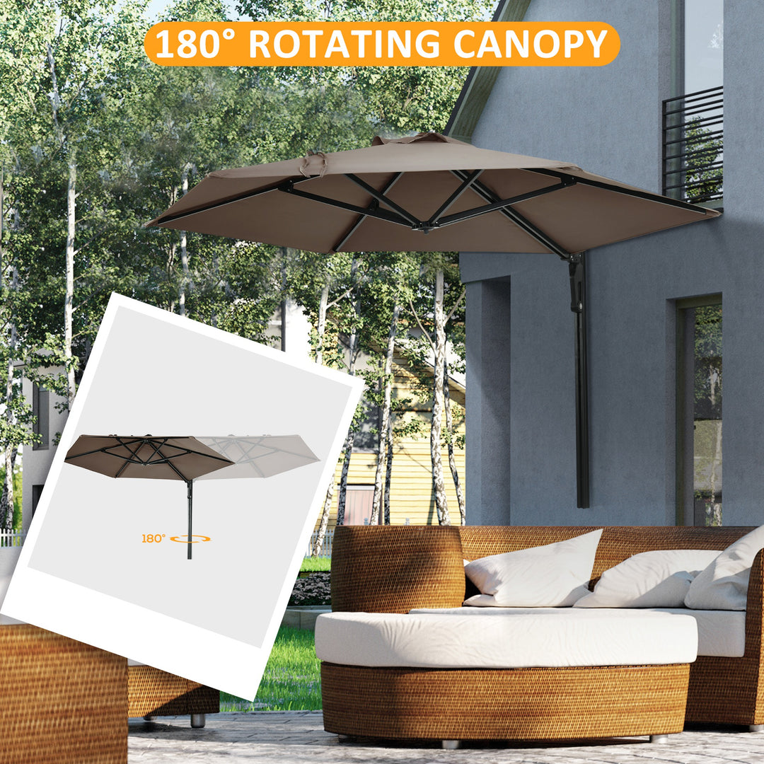 Outsunny 8 ft Wall Mounted Umbrella with 180° Rotatable Canopy, Patio Wall Parasol for Outdoor, Garden, Balcony, Yard,  Khaki