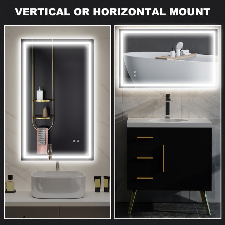 HOMCOM 39" x 24" Bathroom Mirror with LED Lights, Wall Mounted Vanity Mirror with Anti-Fog Pad and Touch Button, Clear