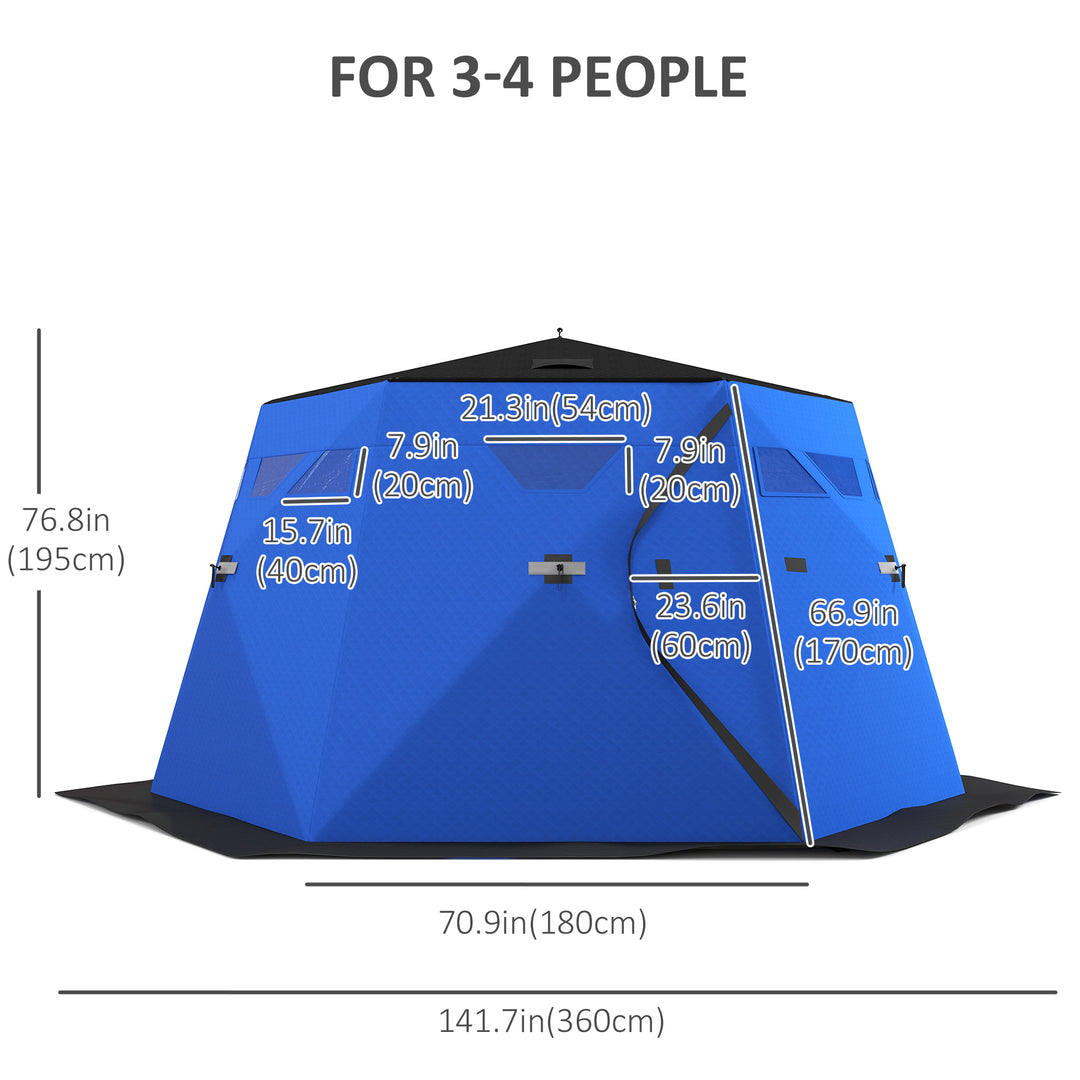 Outsunny 4 Person Insulated Ice Fishing Shelter, Pop-Up Portable Ice Fishing Tent with Carry Bag and Two Doors for -22℉, Black