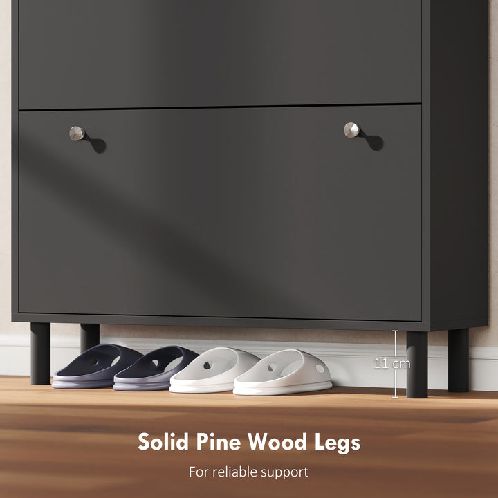 HOMCOM Narrow Shoe Cabinet with 4 Flip Drawers, Shoe Storage Cabinet with Adjustable Shelves, Holds 24–32 Pairs, Black