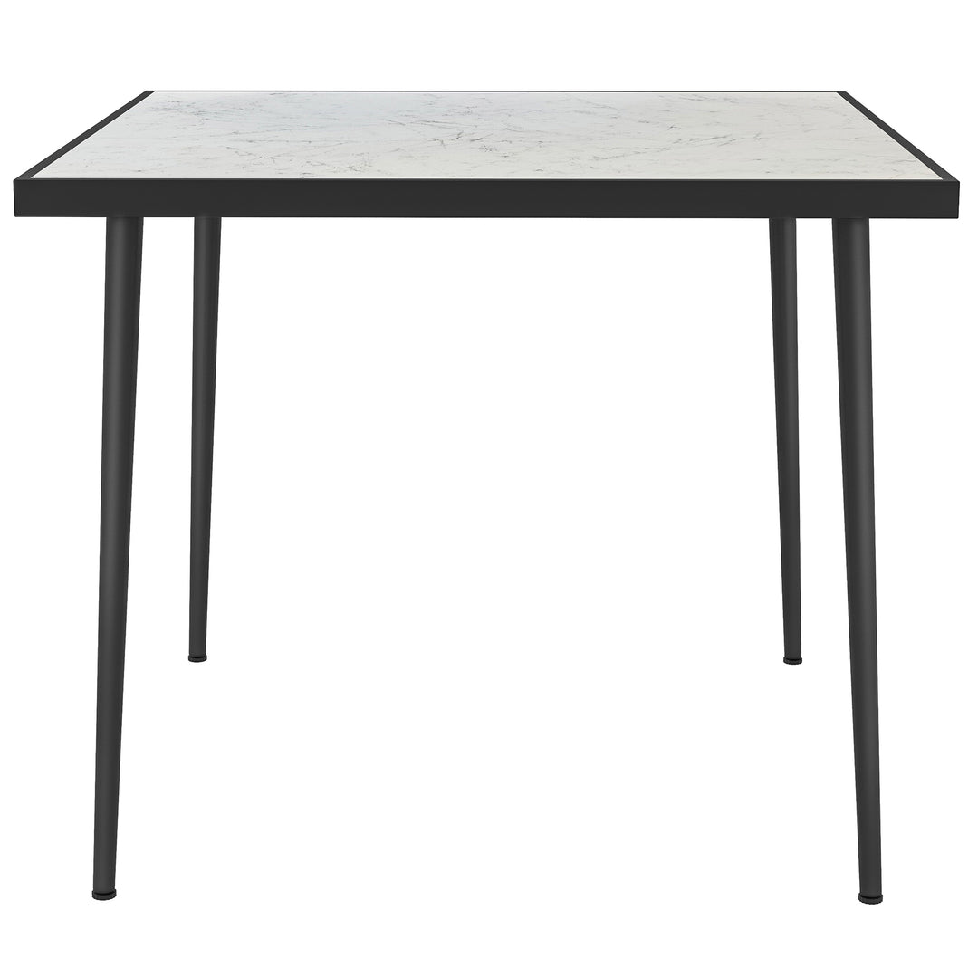 Outsunny Outdoor Dining Table for 4, Square Patio Dining Table with Marble Effect Tempered Glass Top and Steel Frame, White