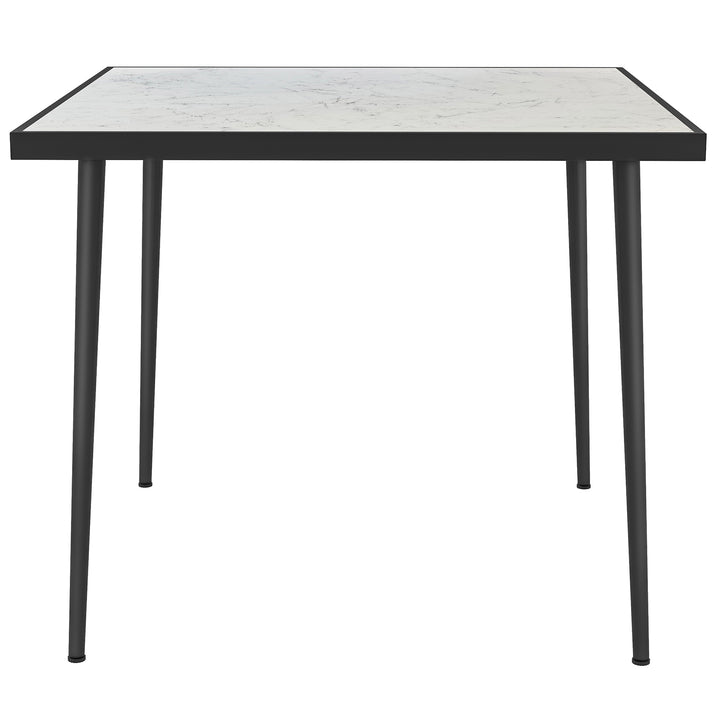 Outsunny Outdoor Dining Table for 4, Square Patio Dining Table with Marble Effect Tempered Glass Top and Steel Frame, White