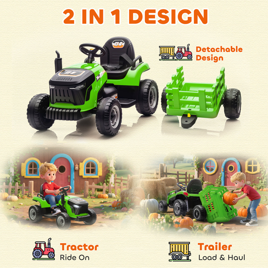 Qaba 12V Kids Ride On Tractor with Trailor, Remote Control, Music, Lights, Shifter, for Kids Ages 3-8 Years, Blue