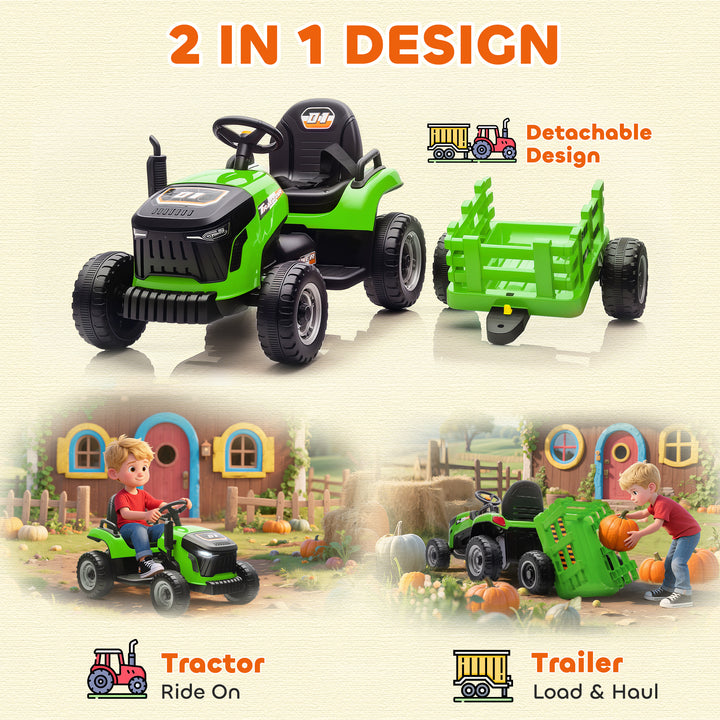 Qaba 12V Kids Ride On Tractor with Trailor, Remote Control, Music, Lights, Shifter, for Kids Ages 3-8 Years, Blue