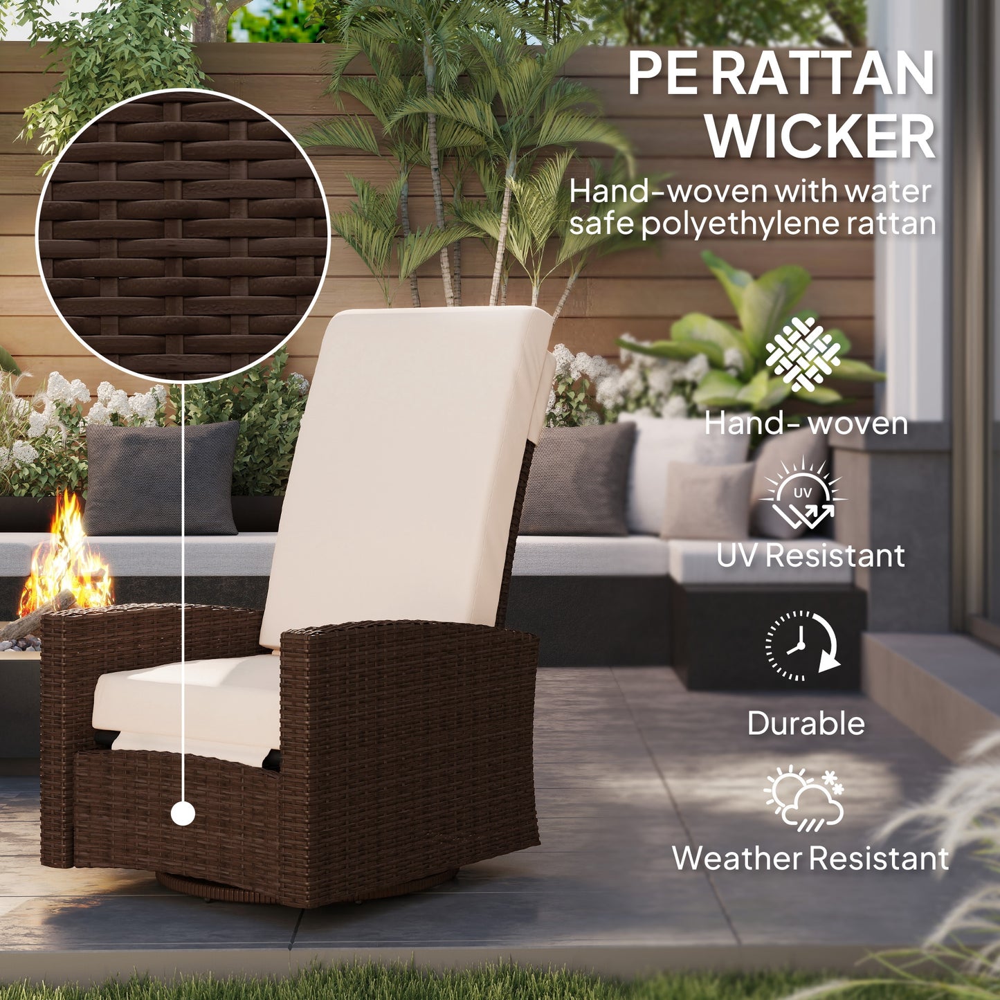 Outsunny Outdoor Rattan Wicker Lounge Chair with Footrest & Soft Cushion for Patio, Garden, Backyard, Sky Blue