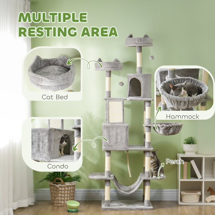 PawHut 81" Large Cat Tree w/ Scratching Posts, Condos, Beds, Hammocks, Jumping Platforms, Toy Balls, Rope Cat Toy, Dark Grey