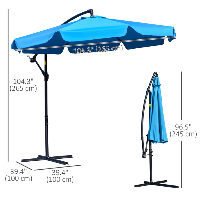 Outsunny 9FT Offset Hanging Patio Umbrella Cantilever Umbrella with Easy Tilt Adjustment, Cross Base and 8 Ribs for Backyard, Poolside, Lawn and Garden, White