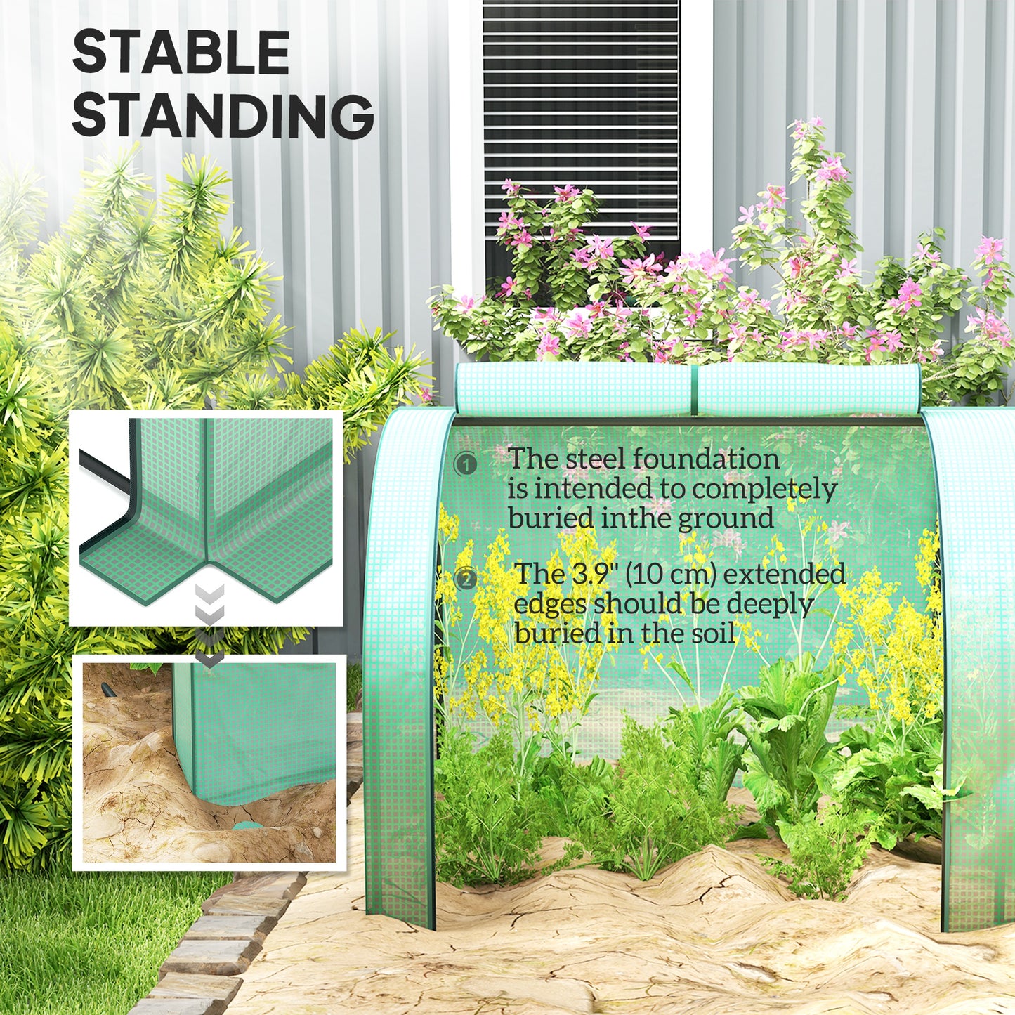 Outsunny Mini Tunnel Greenhouse with PE Cover Garden Green Grow Shed with Steel Frame Zipped Doors, Green