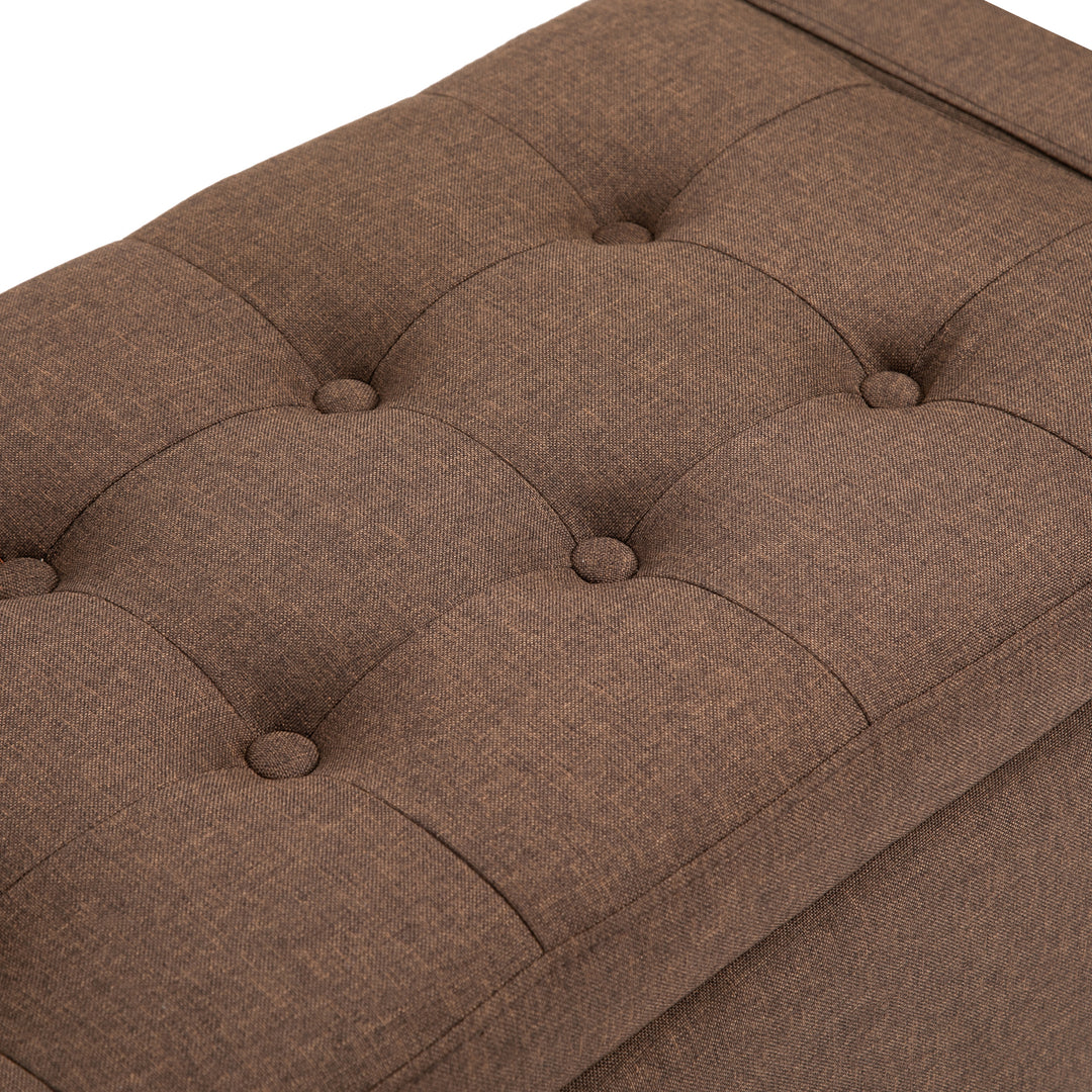 HOMCOM Storage Ottoman Bench, Linen Upholstered Bench with Tufted Design, Brown