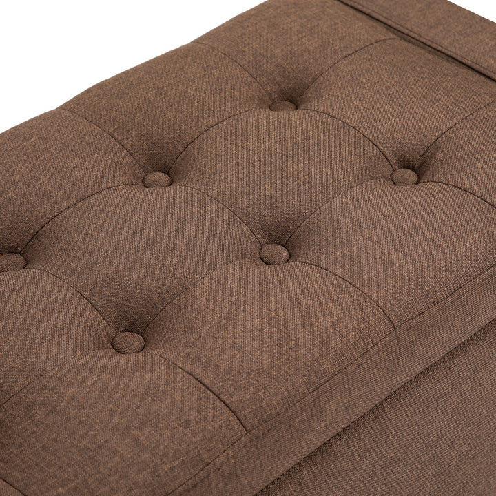 HOMCOM Storage Ottoman Bench, Linen Upholstered Bench with Tufted Design, Brown