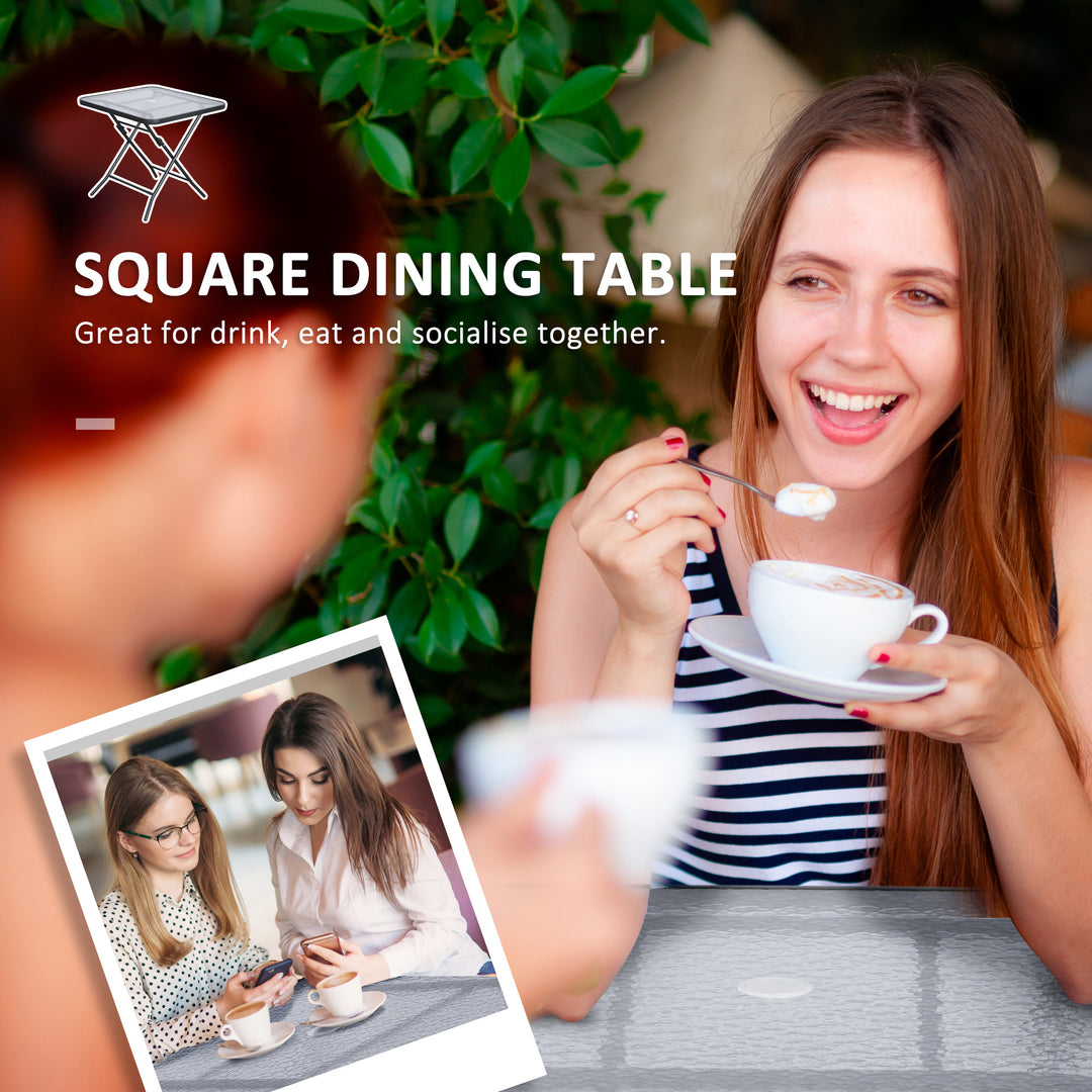 Outsunny 30" Square Outdoor Dining Table, Foldable Patio Table with Umbrella Hole, Water-Grain Glass Top Coffee Table for Balcony, Poolside, Black