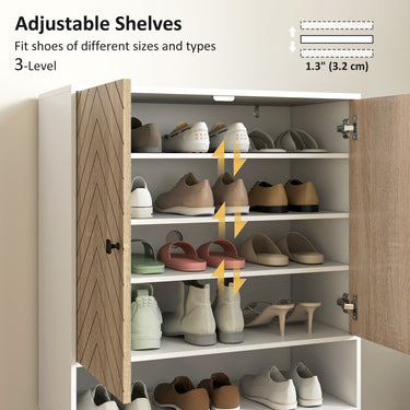 HOMCOM Shoe Storage Cabinet, 5-Tier Shoe Rack Cabinet with Doors, Adjustable Shelves, 15 Pairs, for Entryway, Natural Tone