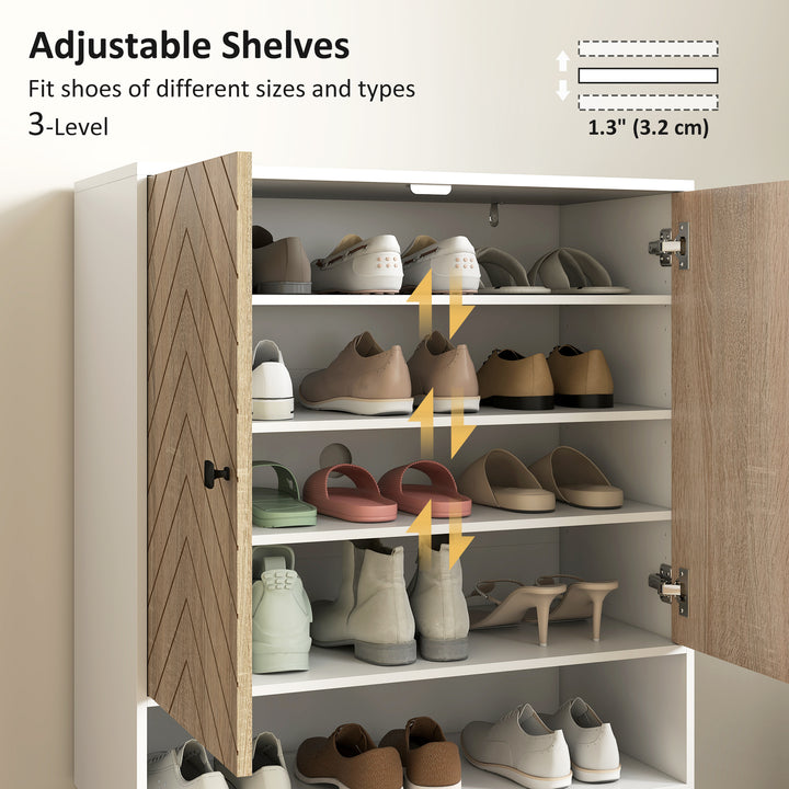 HOMCOM Shoe Storage Cabinet, 5-Tier Shoe Rack Cabinet with Doors, Adjustable Shelves, 15 Pairs, for Entryway, Natural Tone