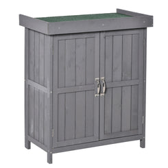 Outsunny Wooden Garden Tool Storage Shed Kit with Hinged Roof, 2-Tier Shelves and Double Doors, 74x43x88cm, Dark Grey