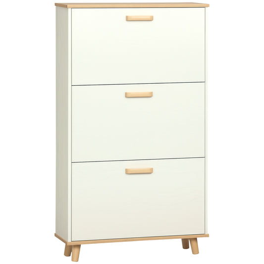HOMCOM Modern Shoe Cabinet with 3 Flip Drawers and Adjustable Shelf, 12 Pair Shoe Storage Cabinet for Hallway, Entryway, White