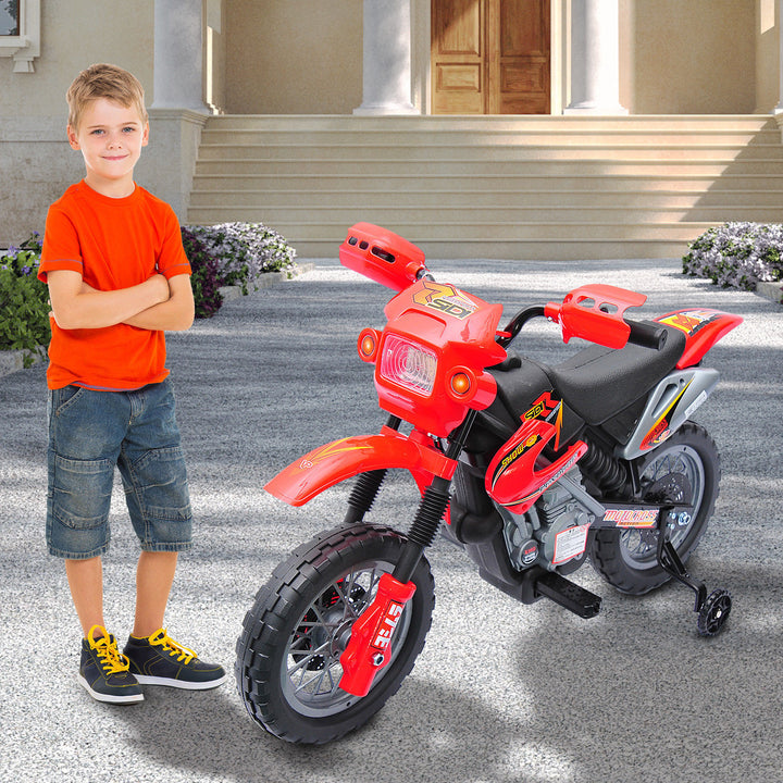 Aosom 6V Kid Electric Ride On Motorcycle Powered Dirt Bike Battery Scooter For 3-6 Year Old Kids Toddlers W/ Training Wheels Red