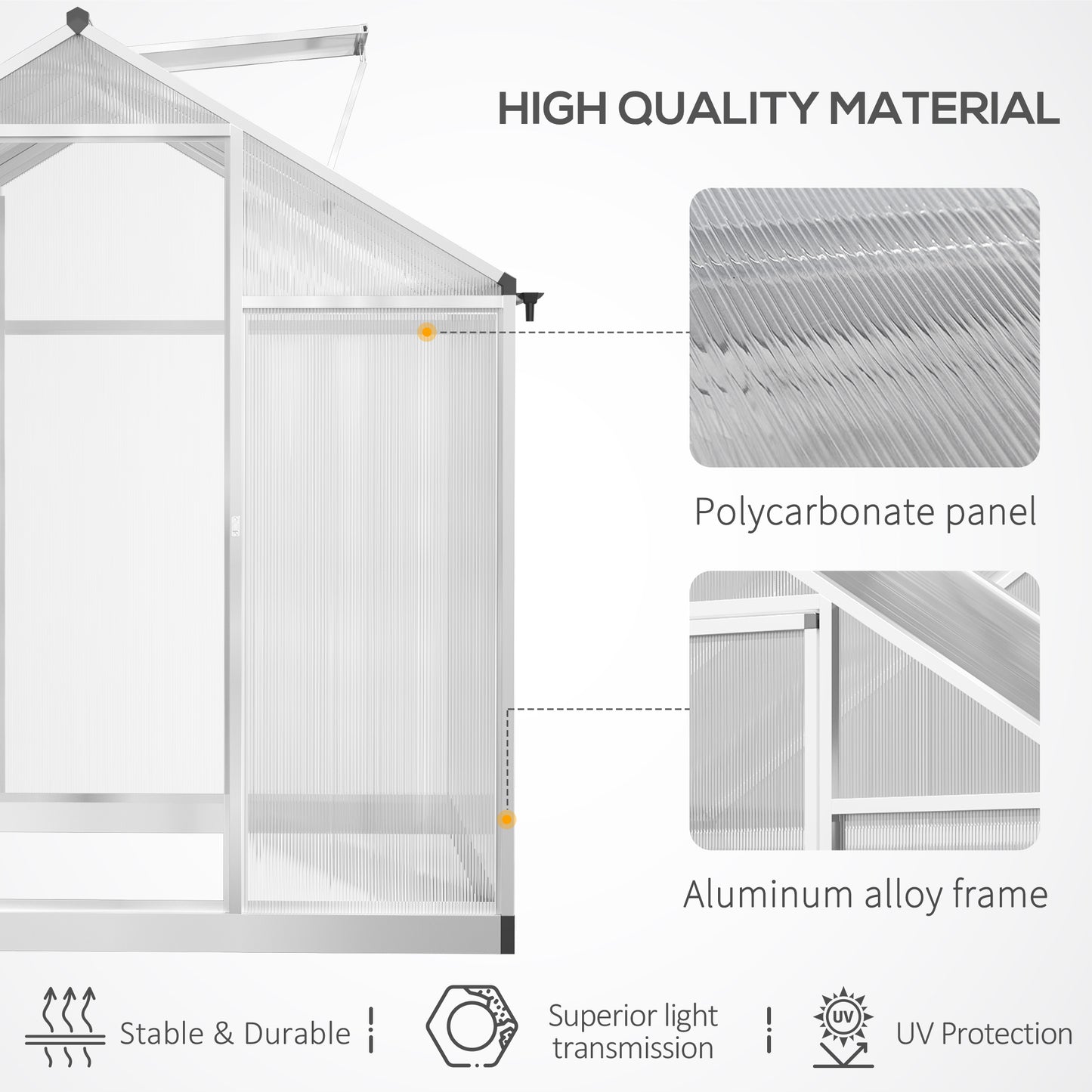 Outsunny 6' x 10' x 6.4' Walk-in Garden Greenhouse Polycarbonate Panels Plants Flower Growth Shed Cold Frame Outdoor Portable Warm House Aluminum Frame, Silver