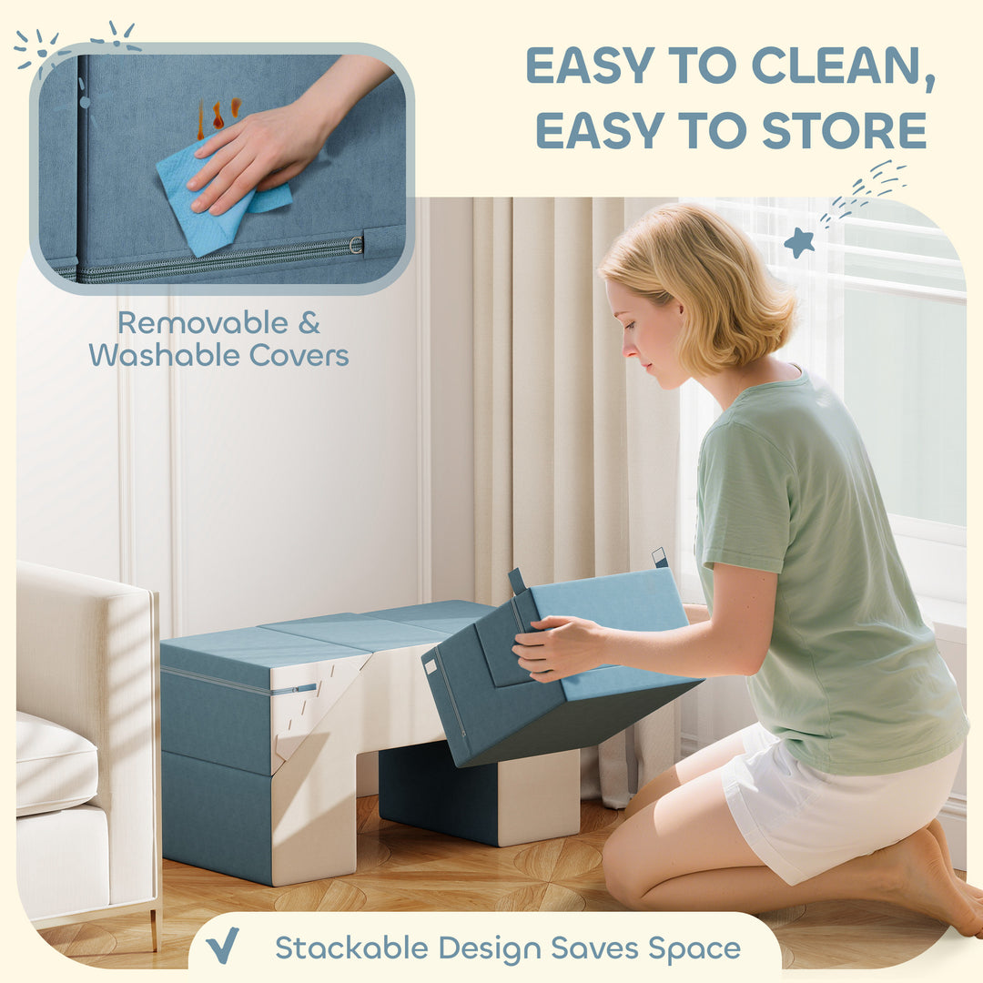 Qaba 2-Piece Climbing Foam Blocks for Toddlers with Detachable Cover, Indoor Climb and Crawl Activity PlaySet, Blue