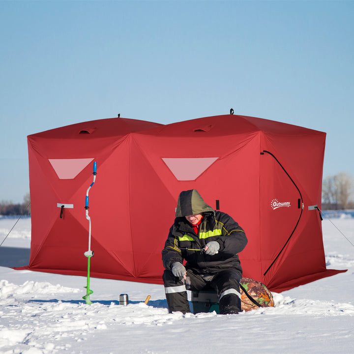 Outsunny 5-8 Person Pop-up Ice Fishing Shelter, Portable Ice Fishing Tent, Black