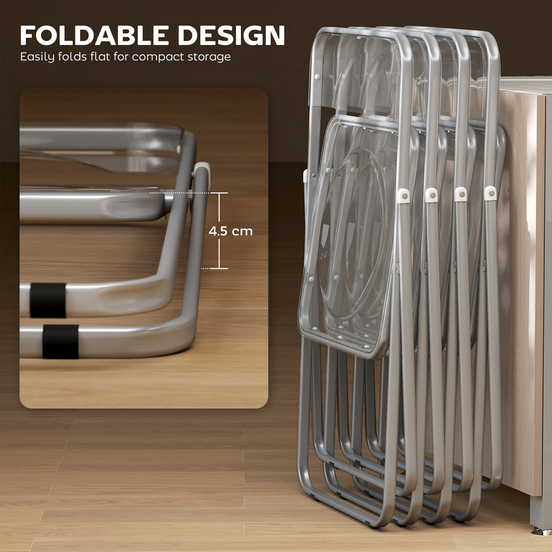 HOMCOM 4 Pack Acrylic Foldable Chairs, Transparent Folding Chairs for Living Room, Home Office, Party, Orange