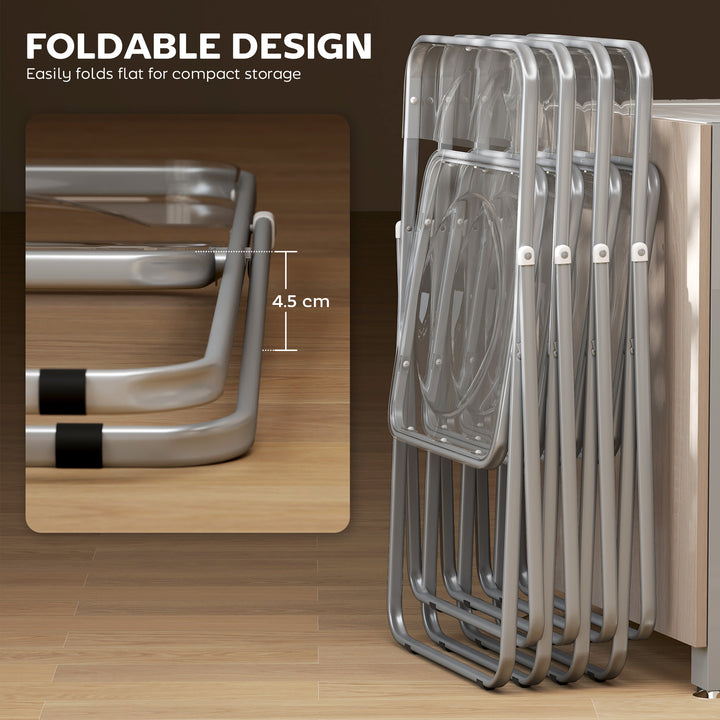 HOMCOM 4 Pack Acrylic Foldable Chairs, Transparent Folding Chairs for Living Room, Home Office, Party, Orange