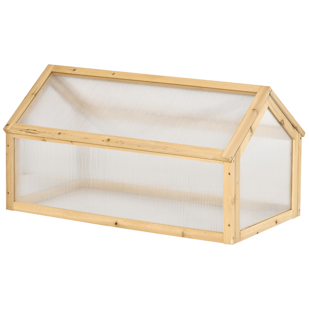 Outsunny Wooden Cold Frame Greenhouse Garden Portable Raised Planter with Openable Top for Indoor, Outdoor, Flowers, Vegetables, Plants, 35.5" x 20.5" x 19.5", Natural Wood