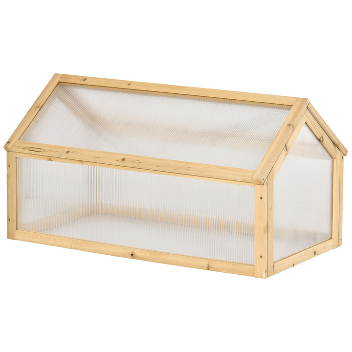 Outsunny Wooden Cold Frame Greenhouse Garden Portable Raised Planter with Openable Top for Indoor, Outdoor, Flowers, Vegetables, Plants, 35.5" x 20.5" x 19.5", Natural Wood
