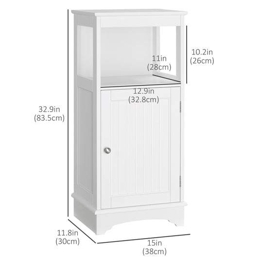 kleankin Modern Bathroom Floor Cabinet with Open Shelf, Freestanding Storage Organizer Unit with Single Door for Home Office, Living Room, White