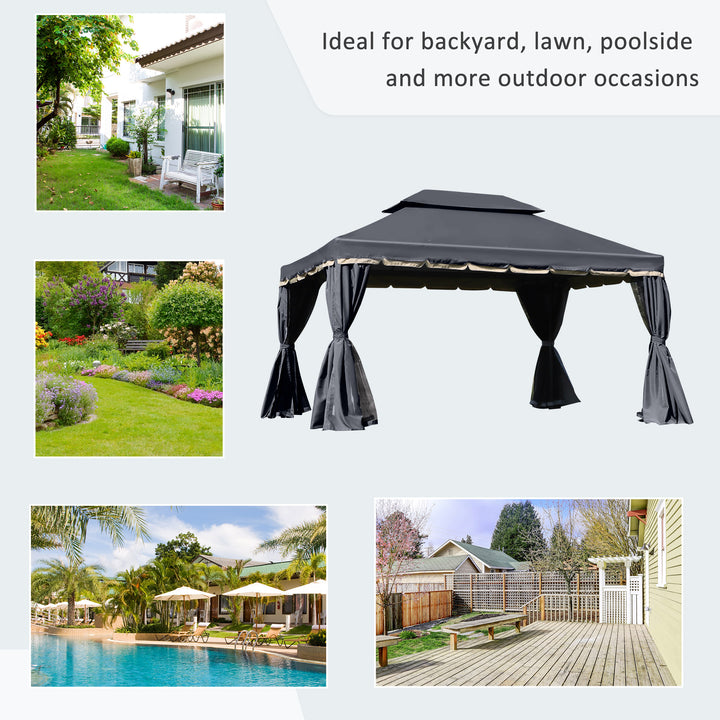 Outsunny 13' x 10' Outdoor Patio Gazebo Canopy with 2-Tier Polyester Roof, Vented Mesh Sidewall & Strong Aluminum Frame, Black